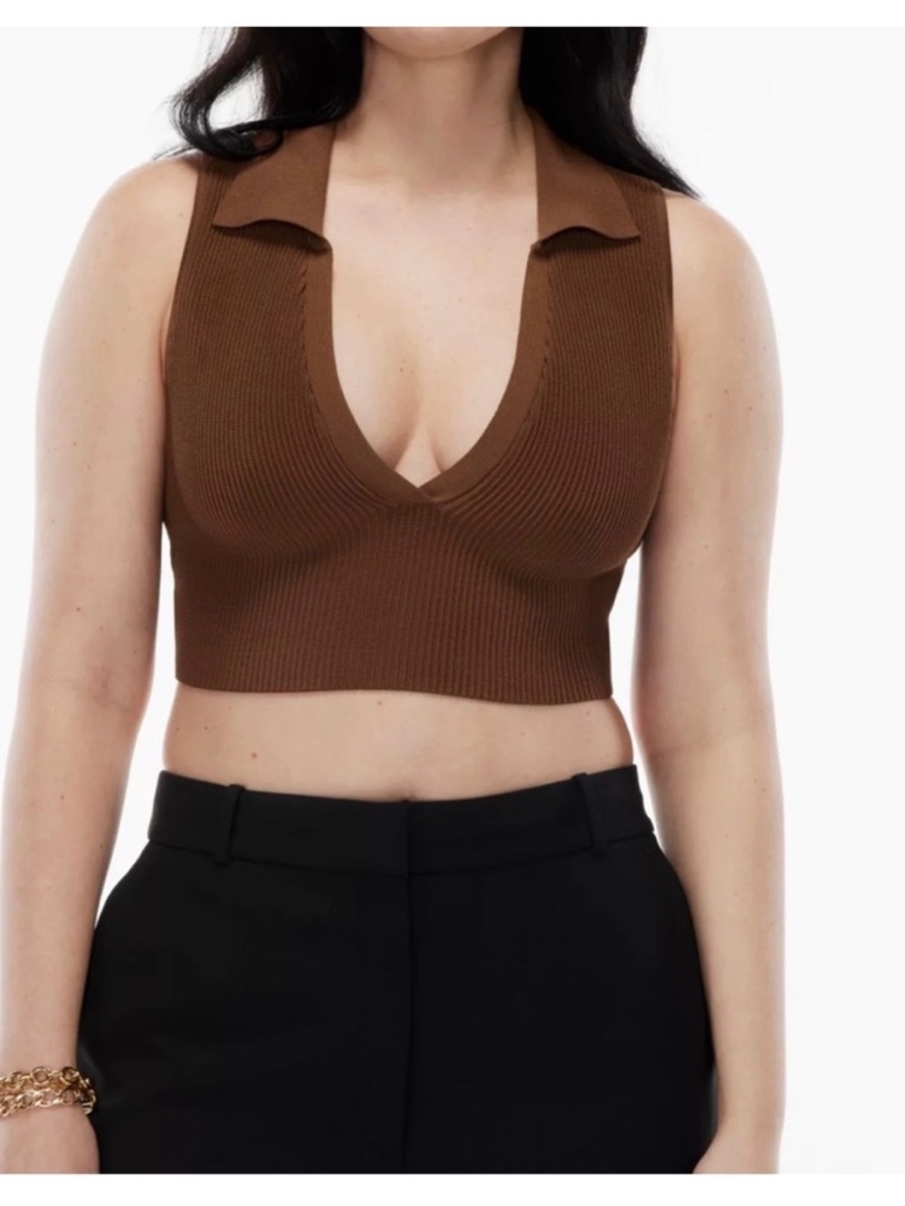 babaton sculpt knit polo top 2xs coffee bean